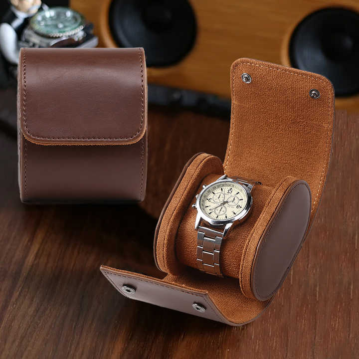OEM customized high-end Leather watch box leather cord packaging box Single watch box Portable watch storage box Leather Watch Roll WR-001 - Image 2