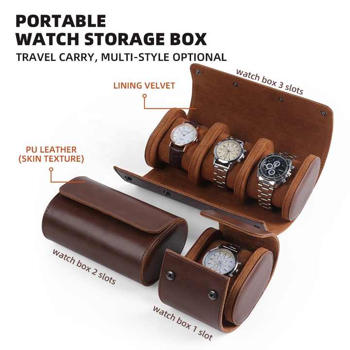 OEM customized high-end Leather watch box leather cord packaging box Single watch box Portable watch storage box Leather Watch Roll WR-001 - Image 3