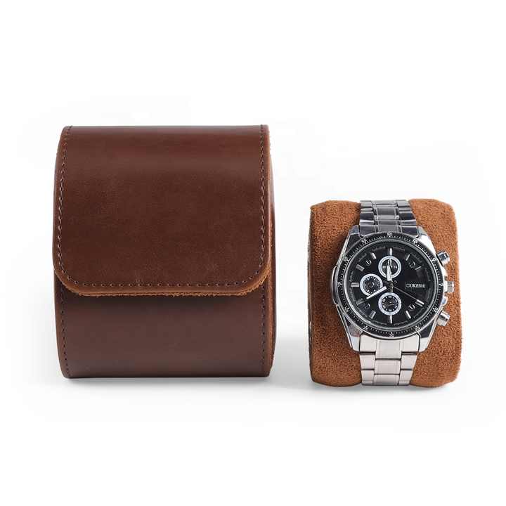 OEM customized high-end Leather watch box leather cord packaging box Single watch box Portable watch storage box Leather Watch Roll WR-001 - Image 4