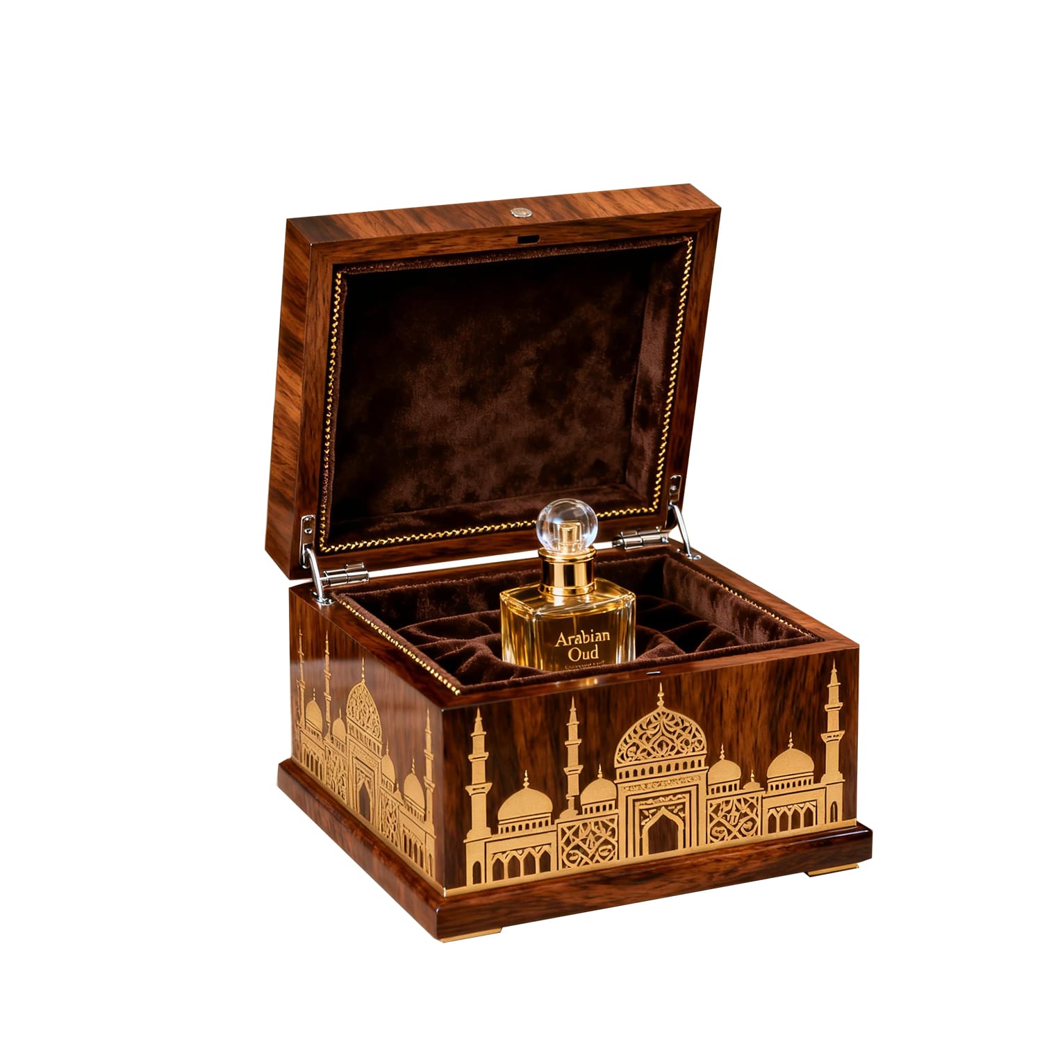 Custom Perfume Box Arabic Design – Velvet & Gold Foil, MOQ 30, 5-Day Sampling, Fast Ship to KSA & Dubai - Image 4
