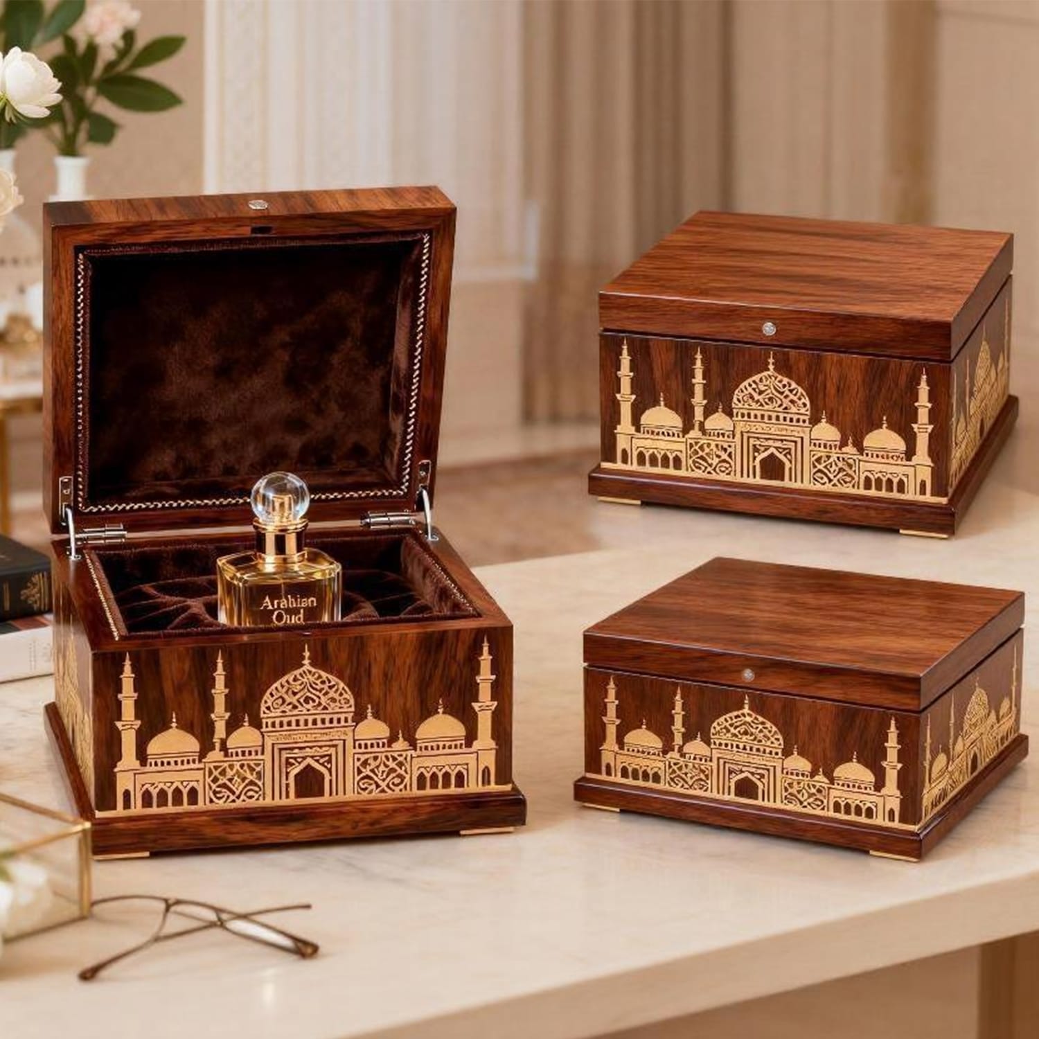 Custom Perfume Box Arabic Design – Velvet & Gold Foil, MOQ 30, 5-Day Sampling, Fast Ship to KSA & Dubai - Image 6