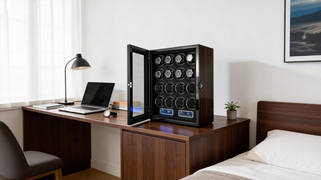 Twing-pak Automatic 16 Watch Winder Box Display Fingerprint Unlock LCD RGB Light插图7