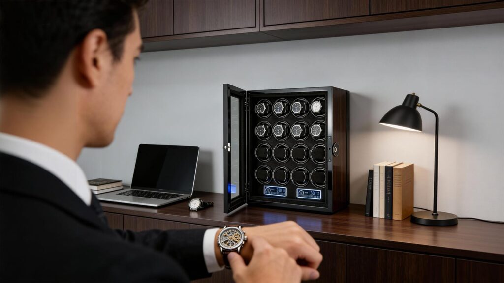 Twing-pak Automatic 16 Watch Winder Box Display Fingerprint Unlock LCD RGB Light插图8