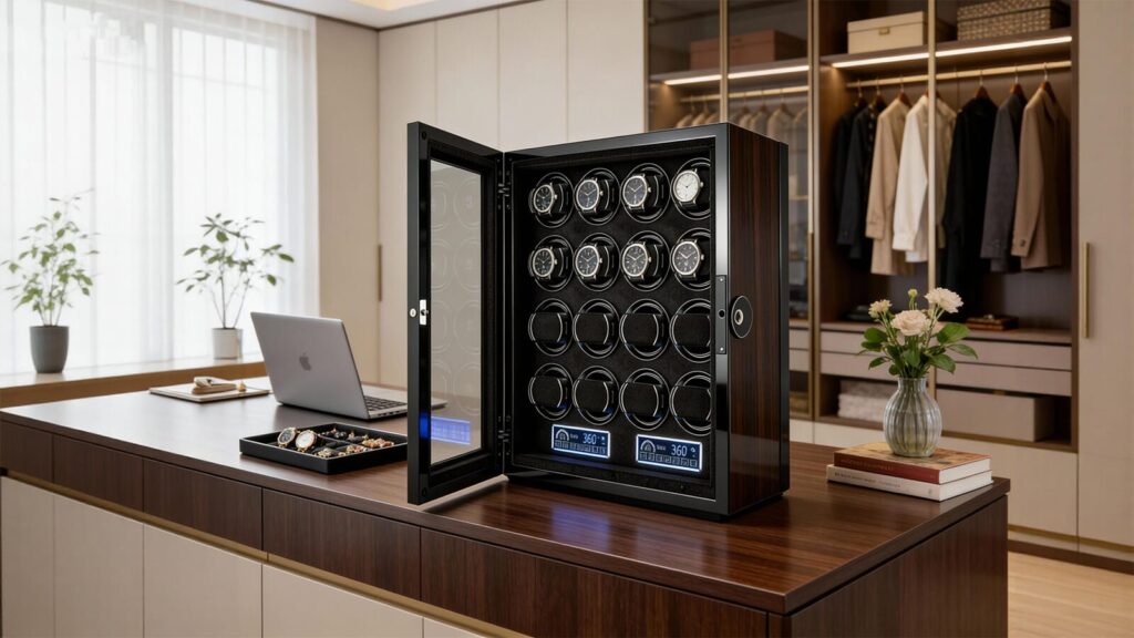 Twing-pak Automatic 16 Watch Winder Box Display Fingerprint Unlock LCD RGB Light插图9