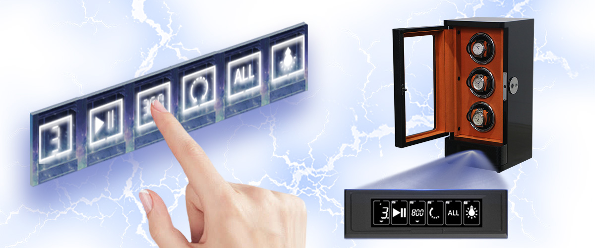 Touch-screen control panel of the Watch Winder 1012 for TPD and direction settings