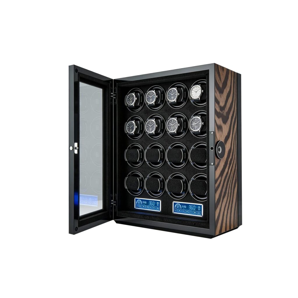 Twing-pak Automatic 16 Watch Winder Box Display Fingerprint Unlock LCD RGB Light插图