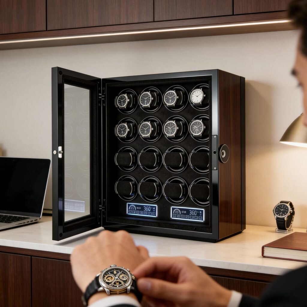 Twing-pak Automatic 16 Watch Winder Box Display Fingerprint Unlock LCD RGB Light插图4