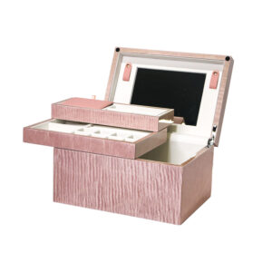 Customizable Pink Wood Grain Double-Layer Jewelry Box with Mirror NJB-003
