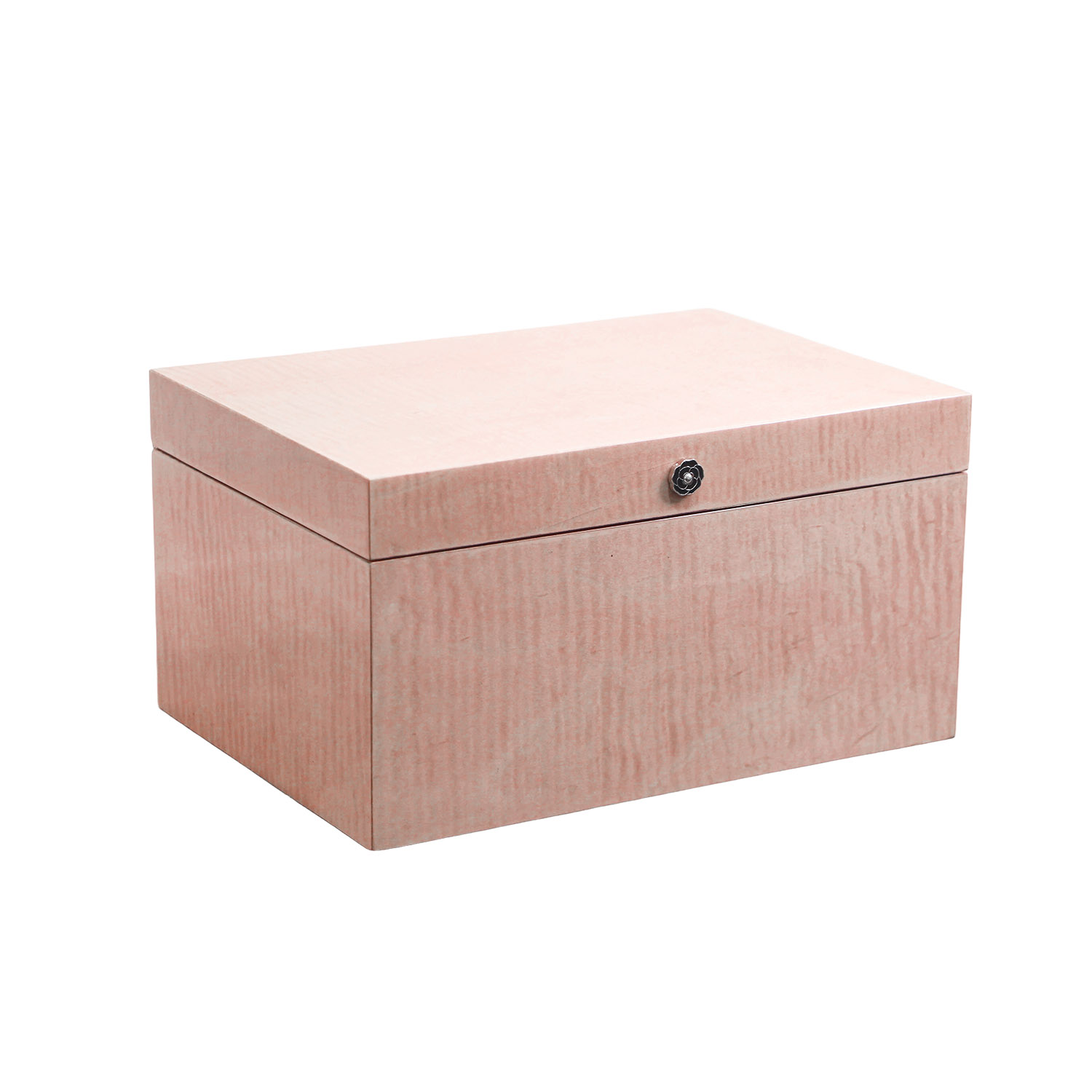 Customizable Pink Wood Grain Double-Layer Jewelry Box with Mirror NJB-003 - Image 3