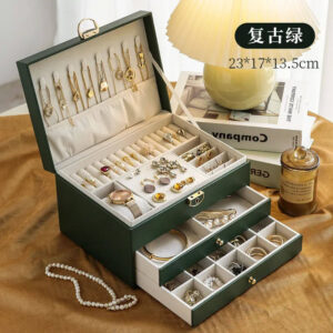 High-end exquisite jewelry storage box for earrings, ear studs, necklaces,3-layer jewelry storage box, gold accessories, large capacity jewelry case