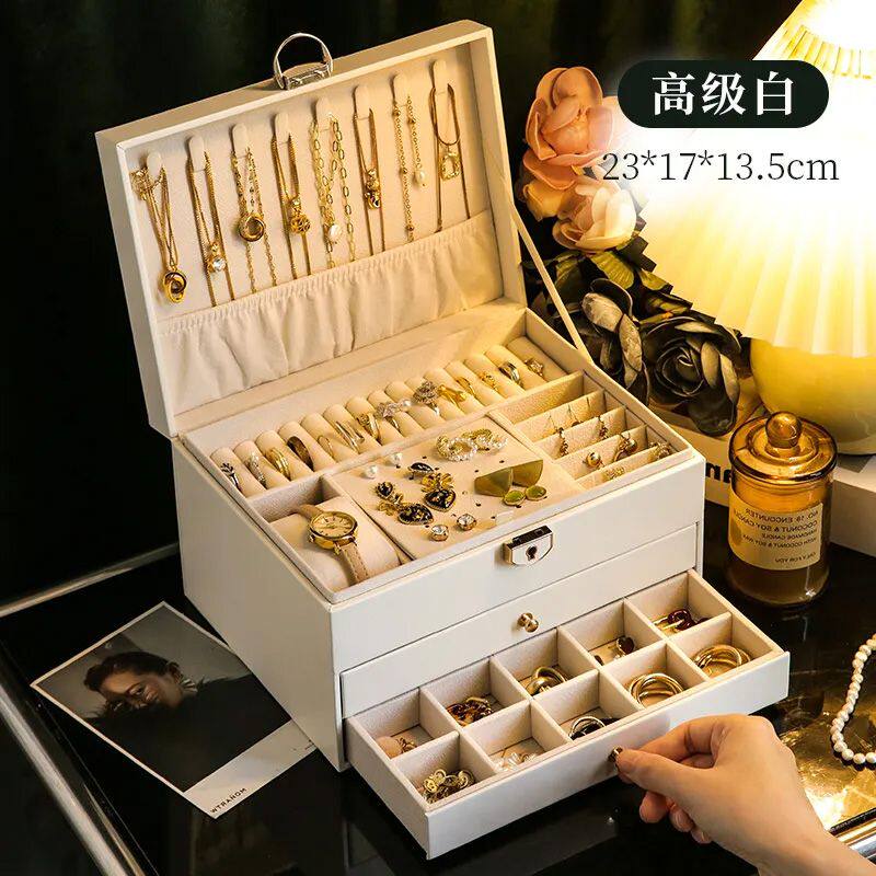 High-end exquisite jewelry storage box for earrings, ear studs, necklaces,3-layer jewelry storage box, gold accessories, large capacity jewelry case - Image 2