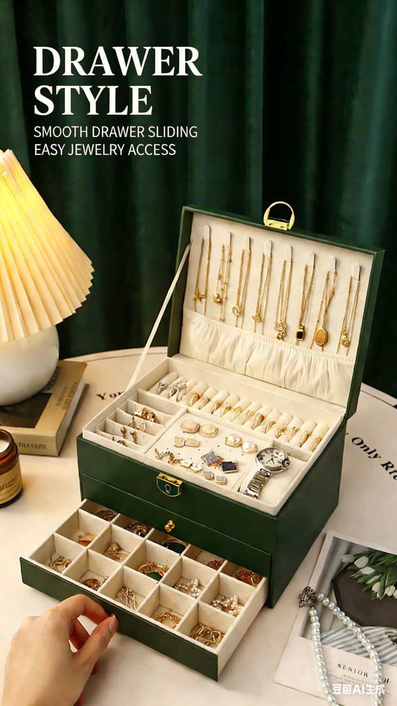 High-end exquisite jewelry storage box for earrings, ear studs, necklaces,3-layer jewelry storage box, gold accessories, large capacity jewelry case插图3