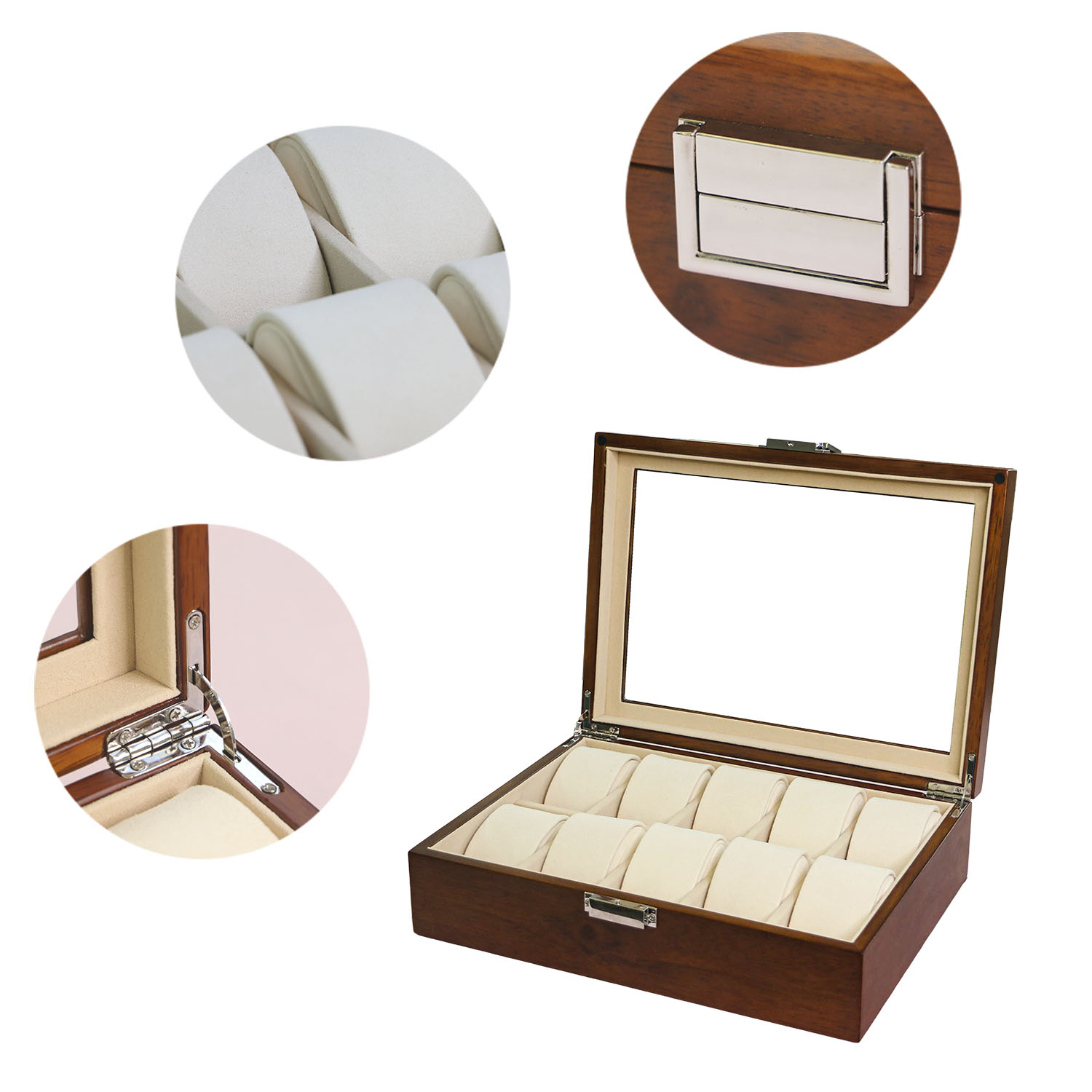 Light Luxury Solid Wood Watch Display Box with Lock Wristwatch Home Storage Gift Box WB-2610 - Image 6