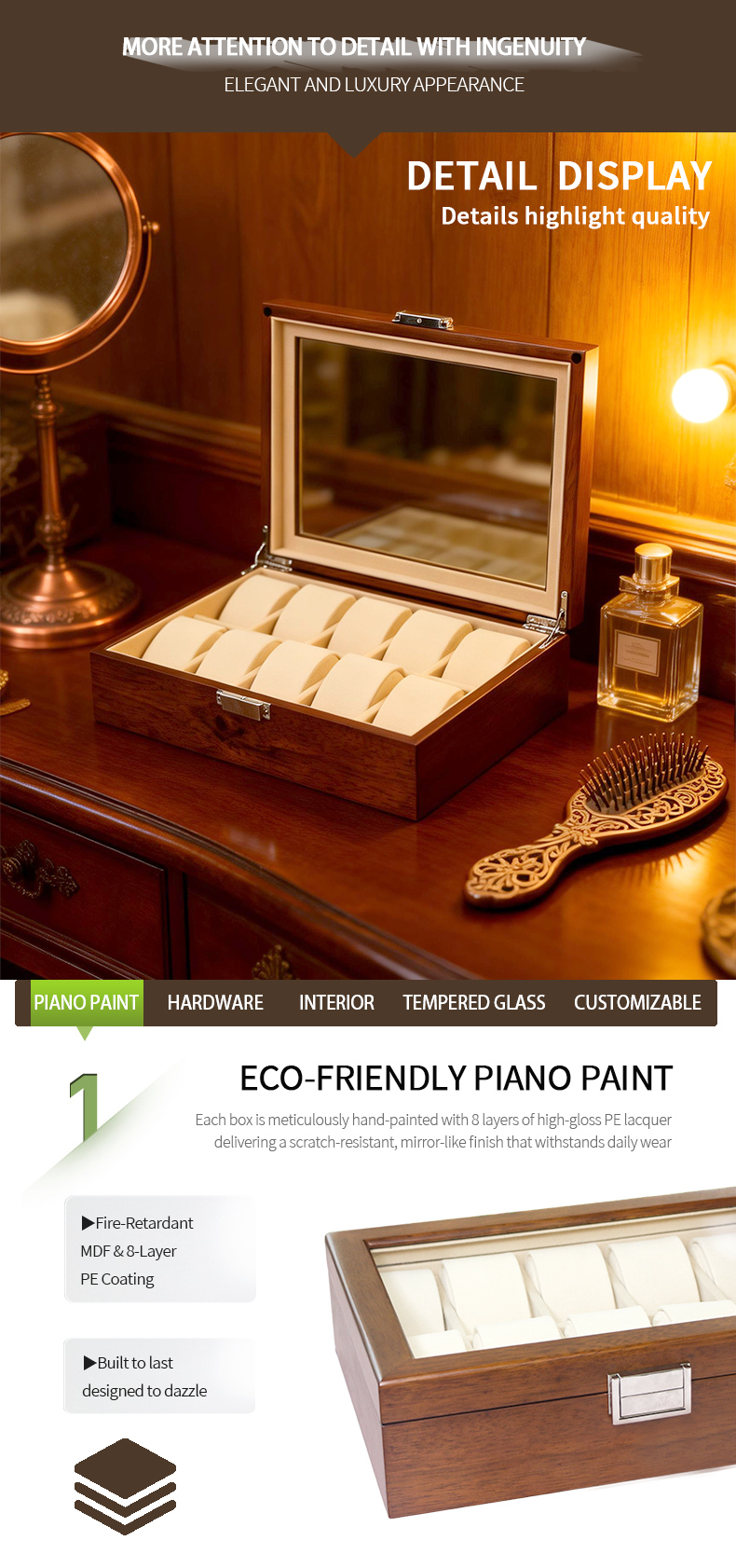 Light Luxury Solid Wood Watch Display Box with Lock Wristwatch Home Storage Gift Box WB-2610插图2