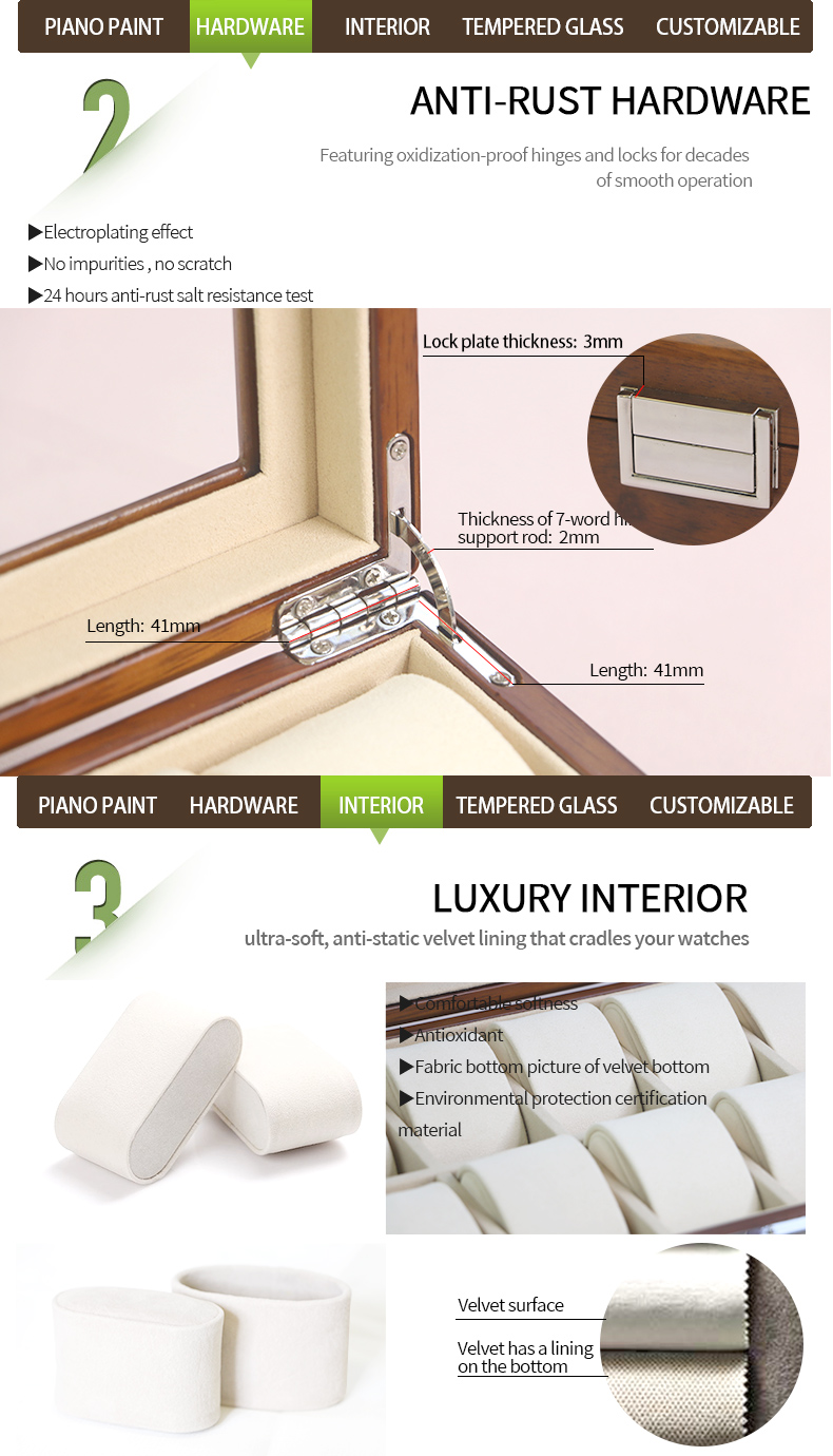 Light Luxury Solid Wood Watch Display Box with Lock Wristwatch Home Storage Gift Box WB-2610插图3