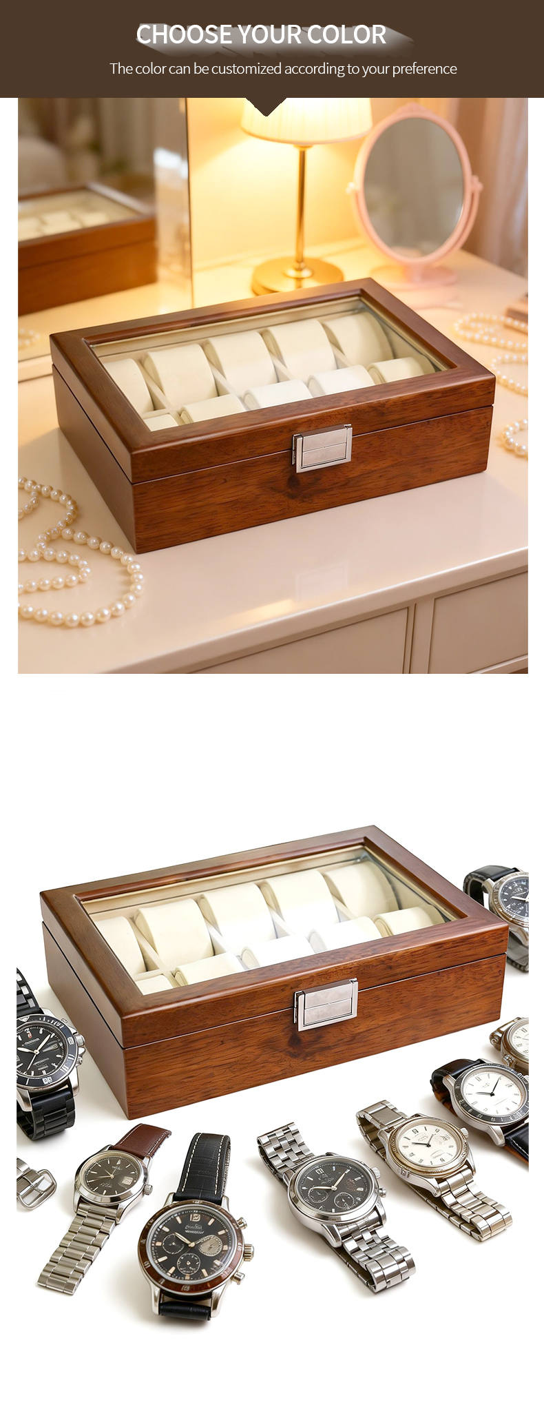 Light Luxury Solid Wood Watch Display Box with Lock Wristwatch Home Storage Gift Box WB-2610插图5 Light Luxury Solid Wood Watch Display Box with Lock Wristwatch Home Storage Gift Box WB-2610插图5