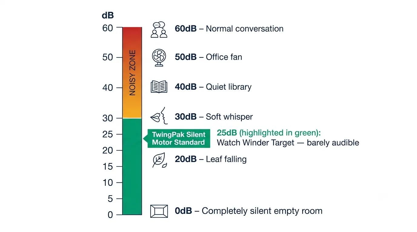 Watch Winder Noise Levels Explained: Why <25dB Matters and How to Specify It插图 The magnitude of the decibel value of noise data