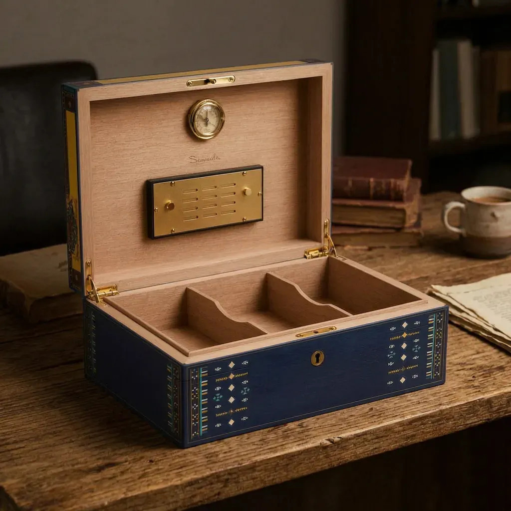 Spanish Cedar Cigar Humidor: Why Interior Wood Specification Defines Your Product插图4 Spanish Cedar cigar humidor OEM manufacturer, piano lacquer exterior with Cedrela odorata interior lining - T.WING-PAK