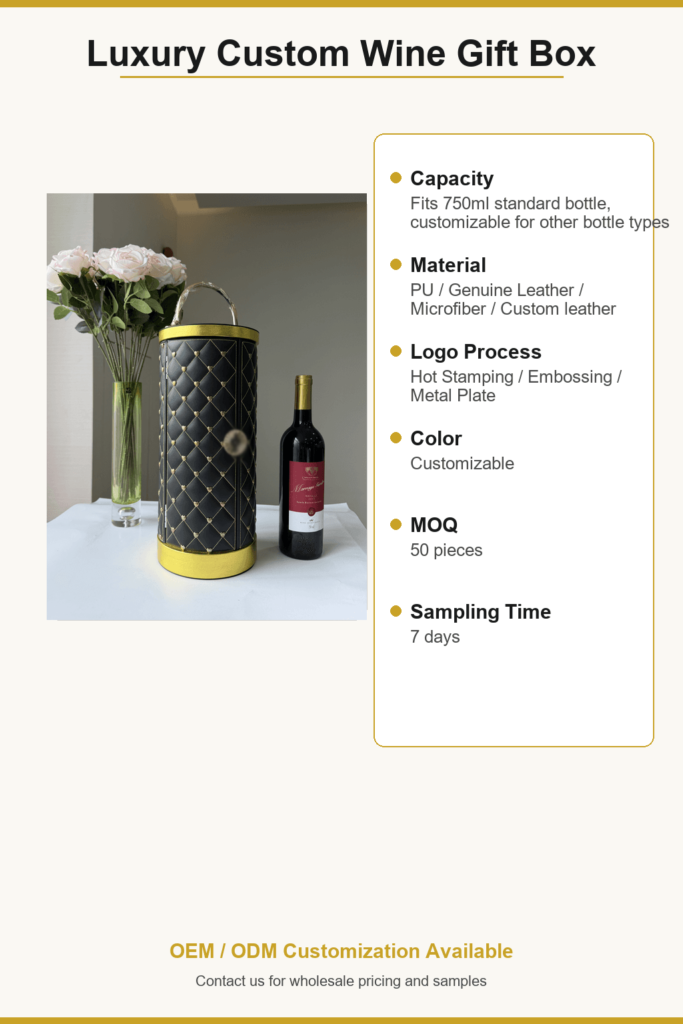 Specification table for customizable luxury wine gift box