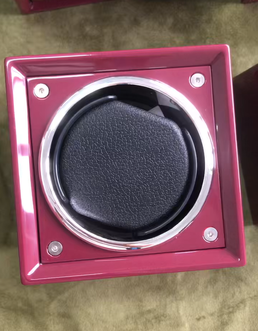 How to Customize a Single Watch Winder: Inside Our 8801 Red OEM Project插图1 Top view of finished red 8801 single watch winder with black leather watch cushion