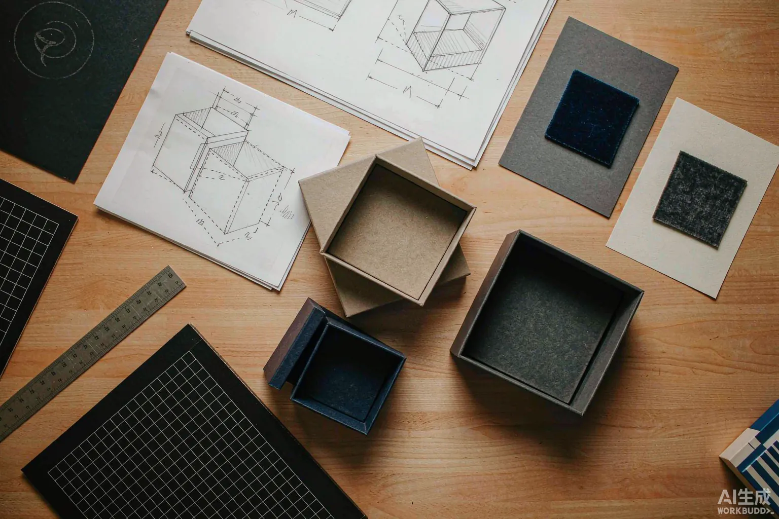 Custom watch box development with structural drawings, material swatches and samples