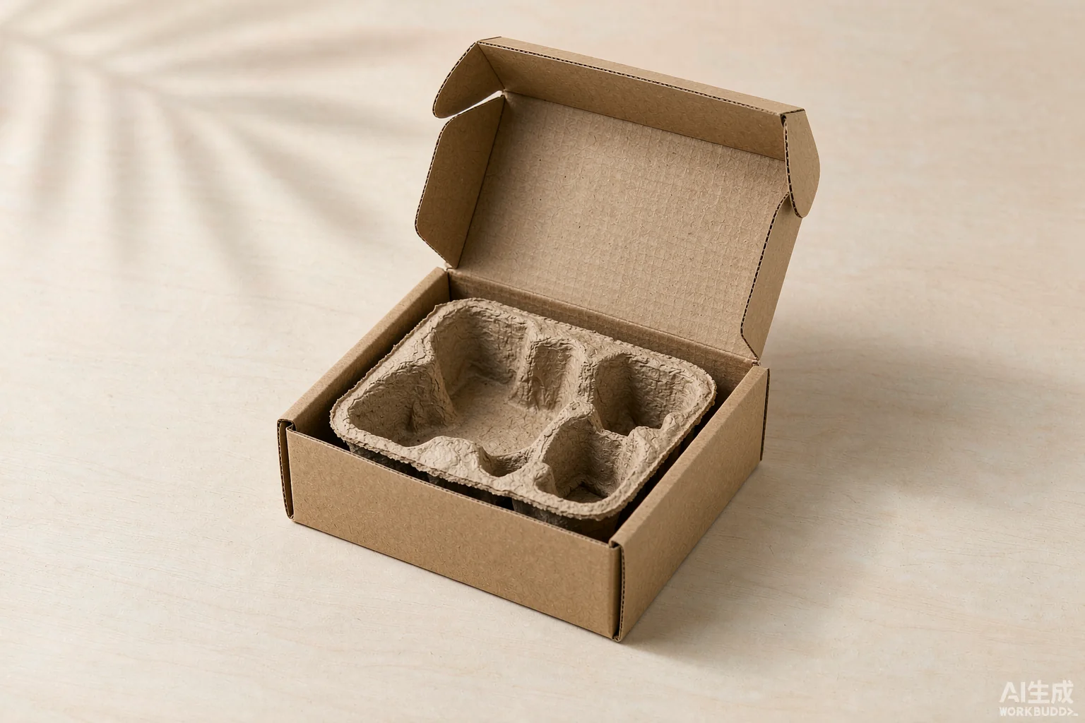 Recycled kraft paperboard watch packaging with paper-based molded insert