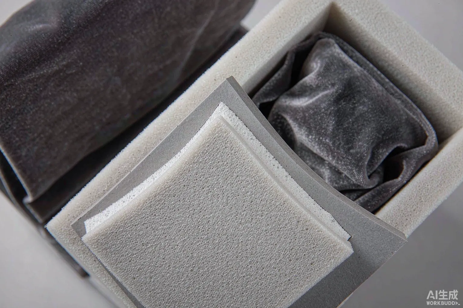 Precision-cut EVA foam and velvet cushions with microfiber lining in watch packaging
