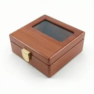 Wooden watch box for 6 watches, rosewood high-gloss finish with glass lid - closed view